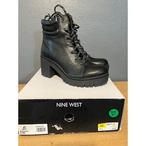 Nine West NEW Quona Combat Boots Black Women's Tie Up 9.5M